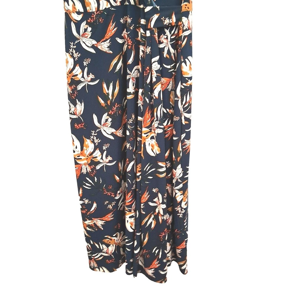 Hail3y:23 Tropical Floral Faux Wrap Midi Dress XL Dark Teal Summer Vacation - Picture 5 of 11